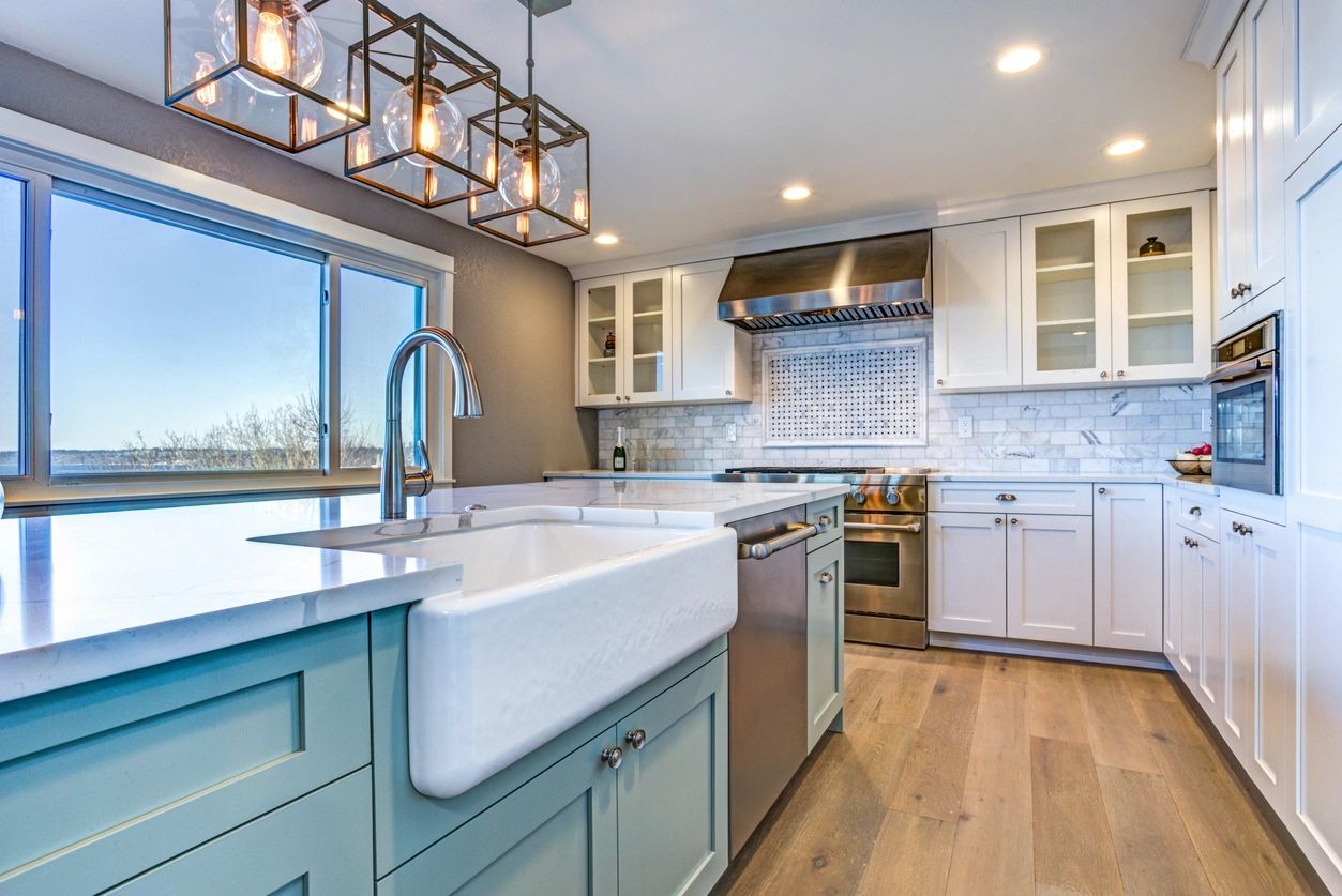 Modern luxury kitchen with marble island